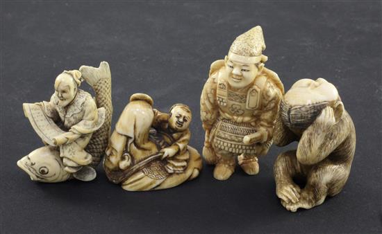Four Japanese ivory netsuke, 19th / early 20th century, 3.8cm - 5.5cm